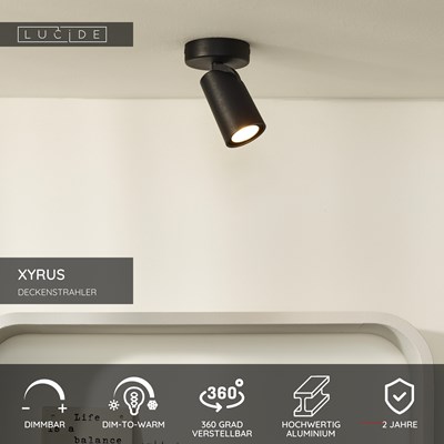 Lucide XYRUS - Deckenstrahler - Ø 9 cm - LED Dim to warm - GU10 - 1x5W 2200K/3000K - Schwarz
